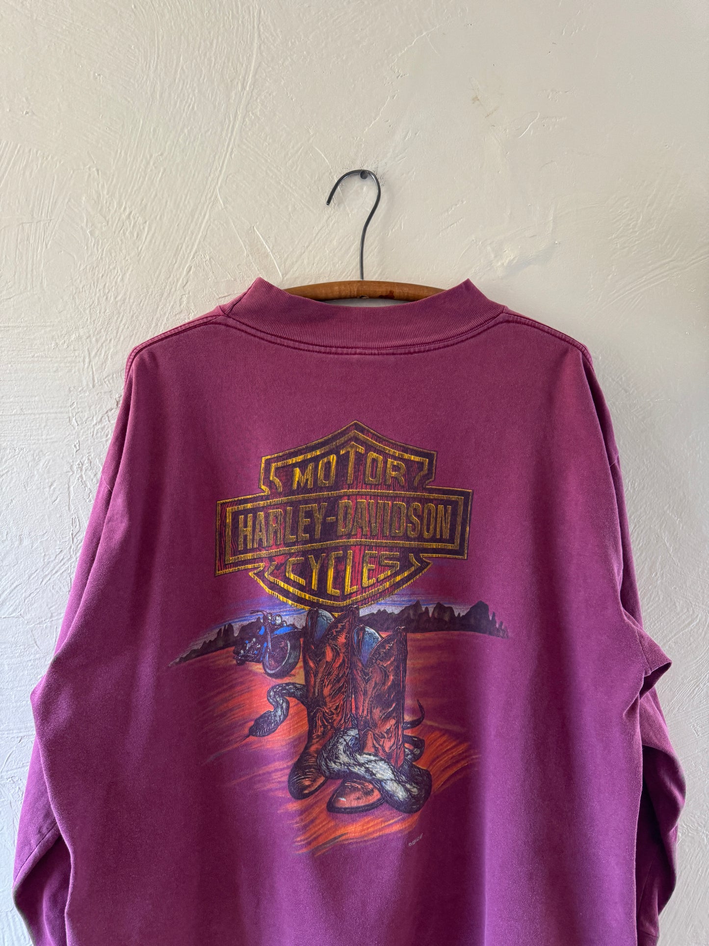 1990s Harley Davidson Cowboy Boots & Snake Long Sleeve T-Shirt