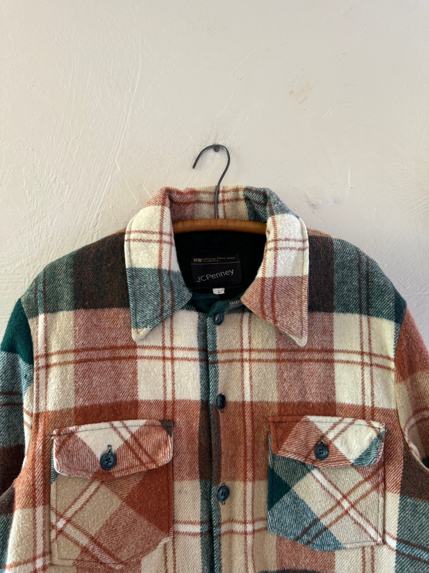 1970s JC Penney Heavy Cotton Plaid Fleece Lined Flannel