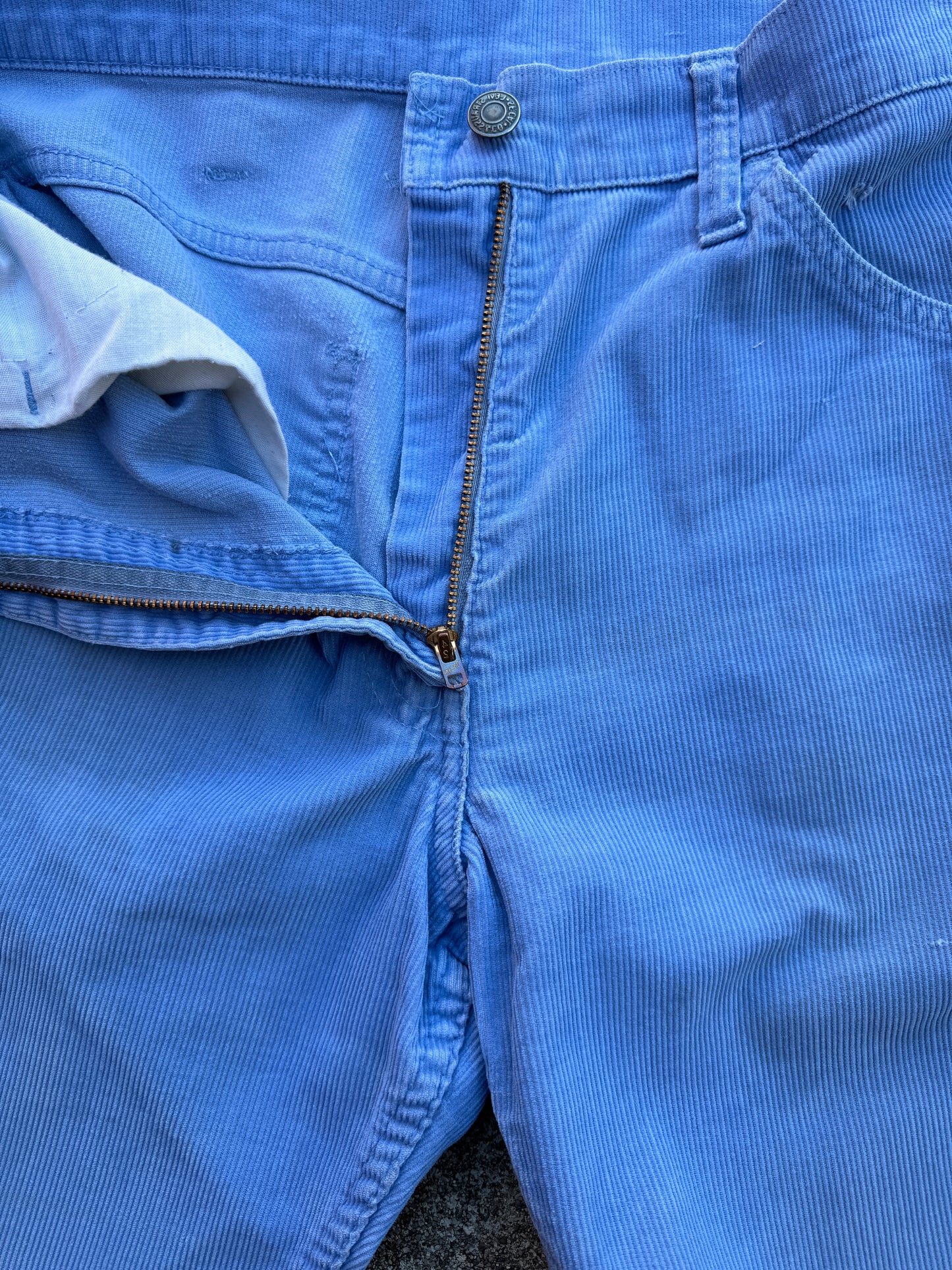 1970s Levis Corduroy Baby Blue Flared Pants