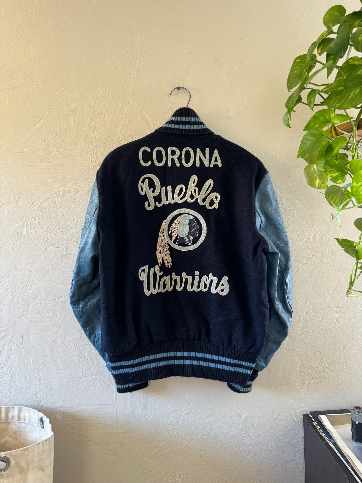 1980s DeLong Pueblo Warriors Chain Stitched Varsity Jacket