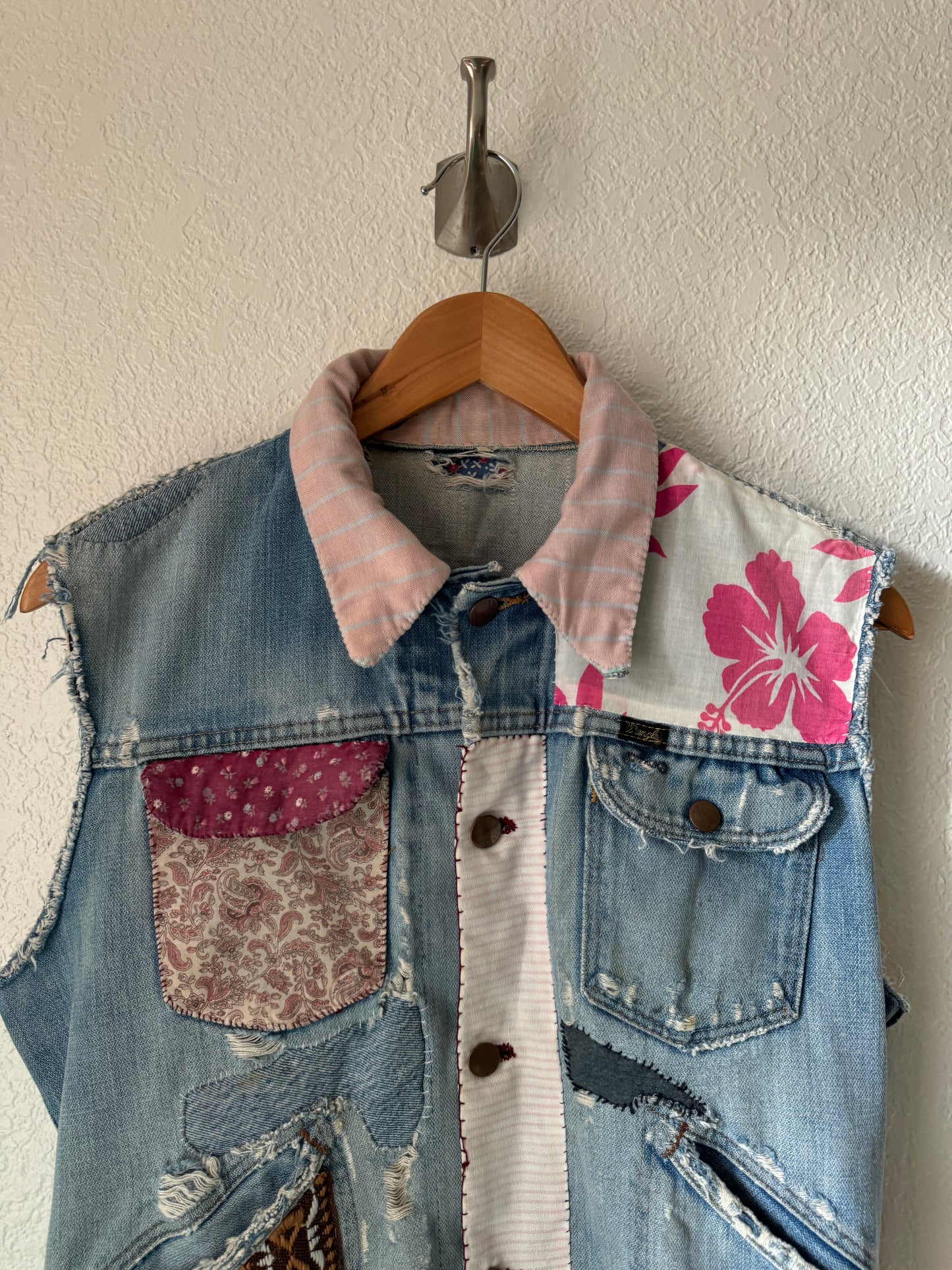 1970s Wrangler Hippie Custom Made Denim Chopped Vest