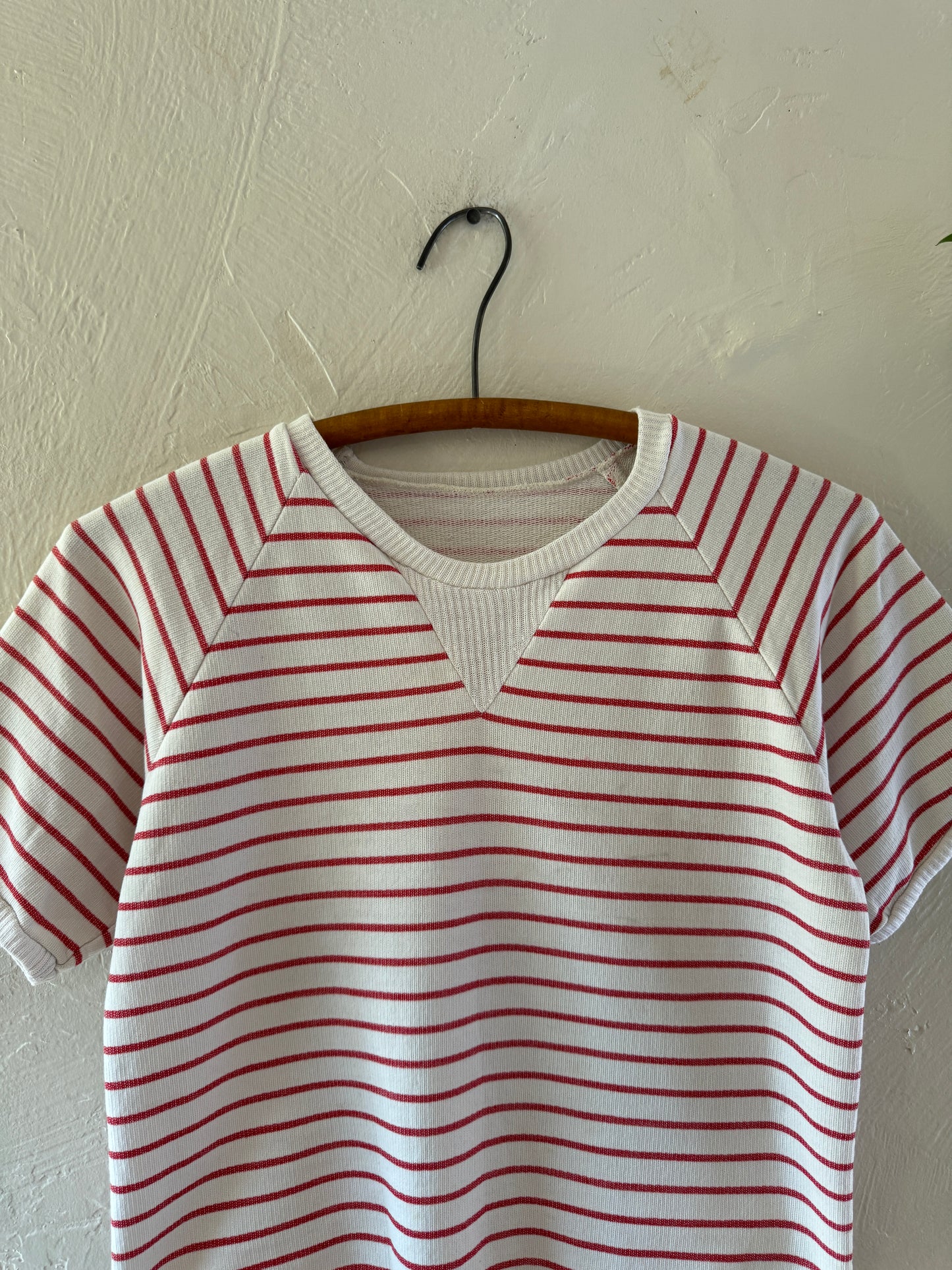 Vintage Single V Striped Short Sleeve Sweater