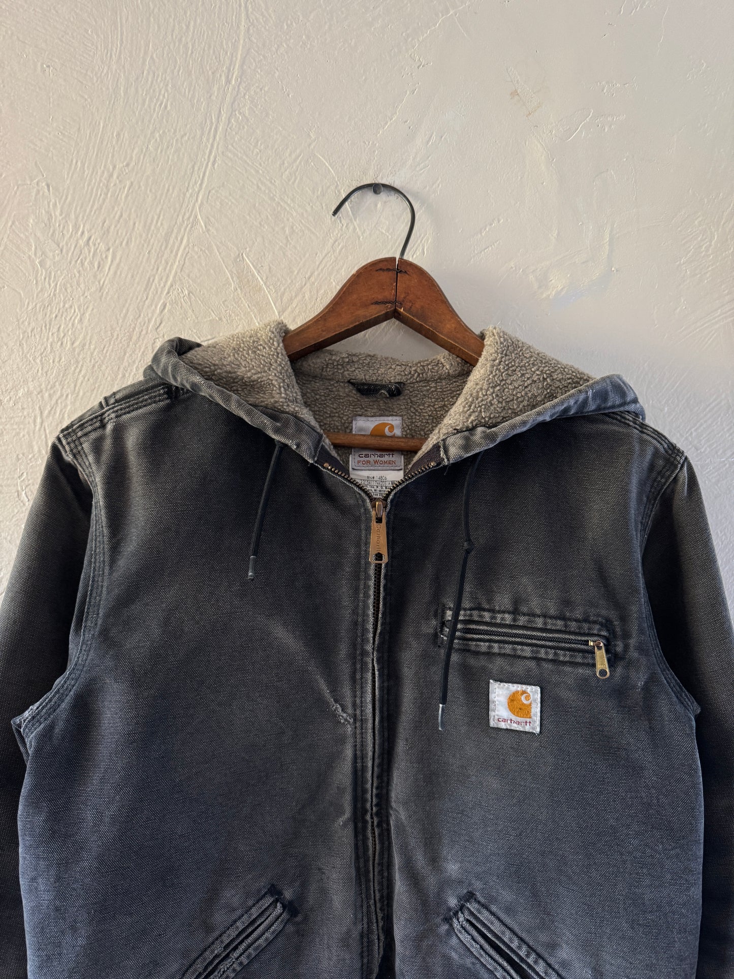 Carhartt Distressed Fleece Lined Hooded Work Jacket