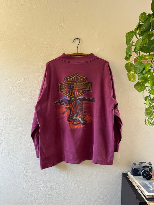 1990s Harley Davidson Cowboy Boots & Snake Long Sleeve T-Shirt