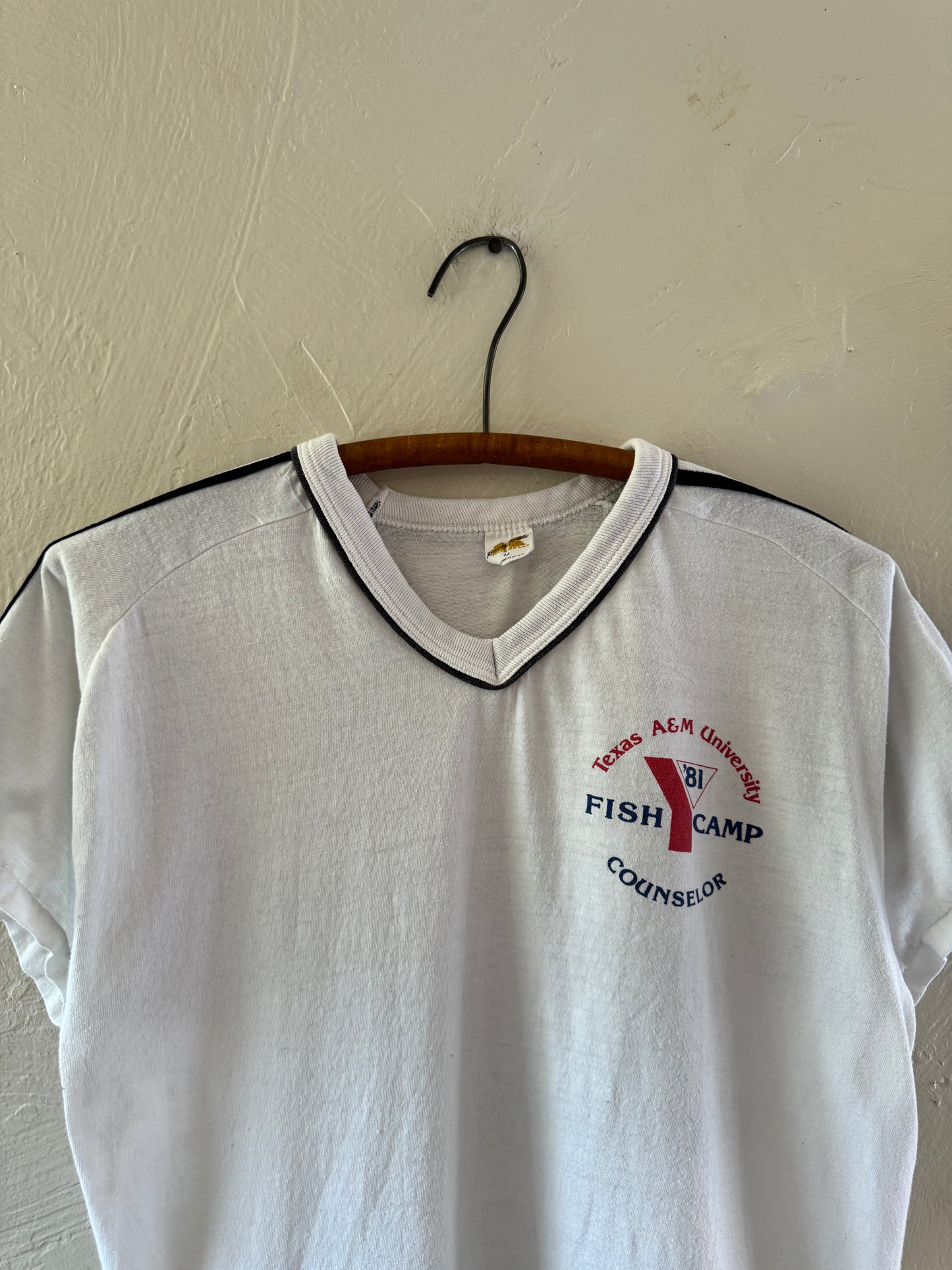 1980s Fish Camp Counselor Texas A&M University V-Neck T-Shirt