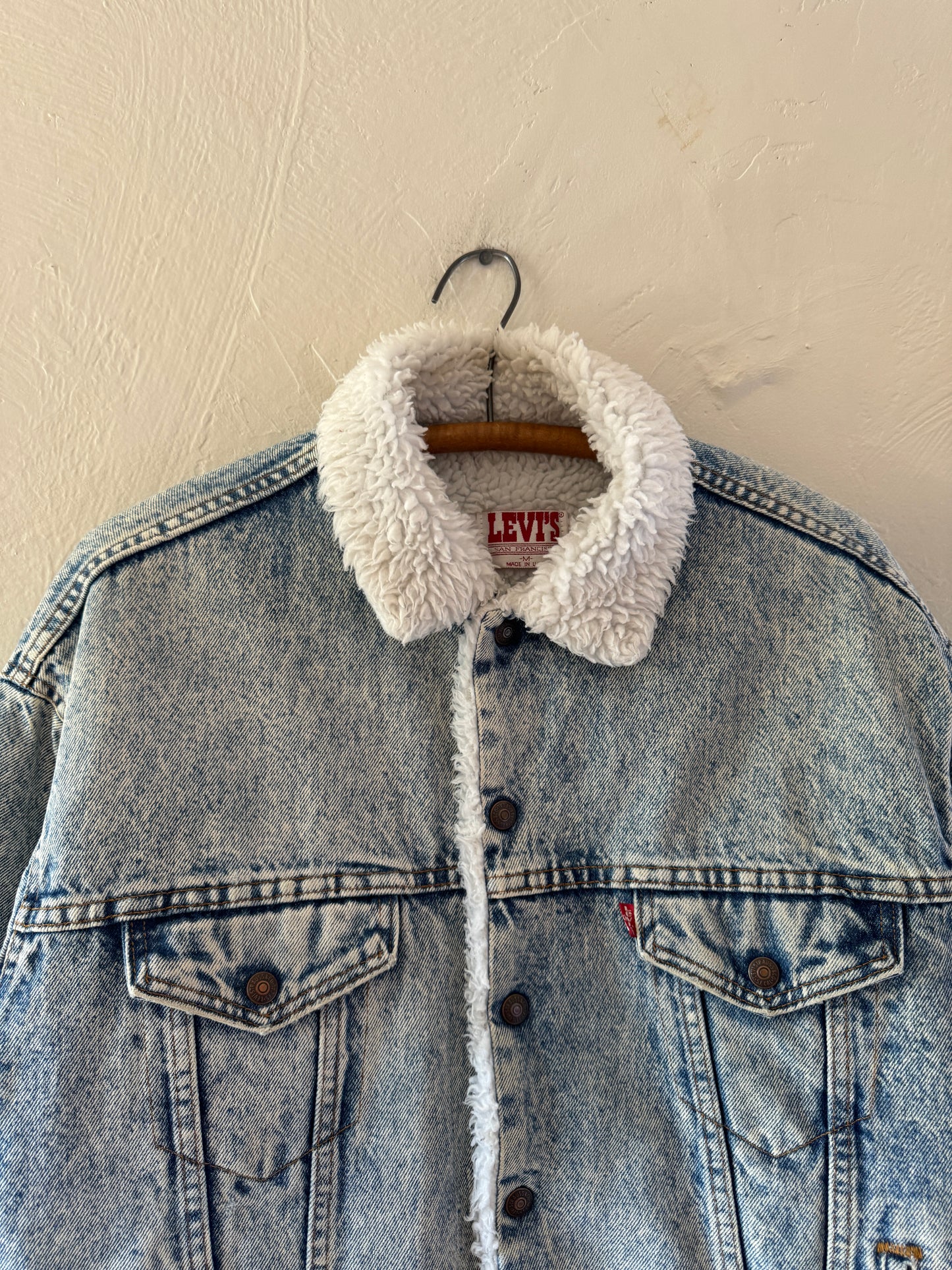 1980s Levis Light Wash Denim Trucker Sherpa Jacket