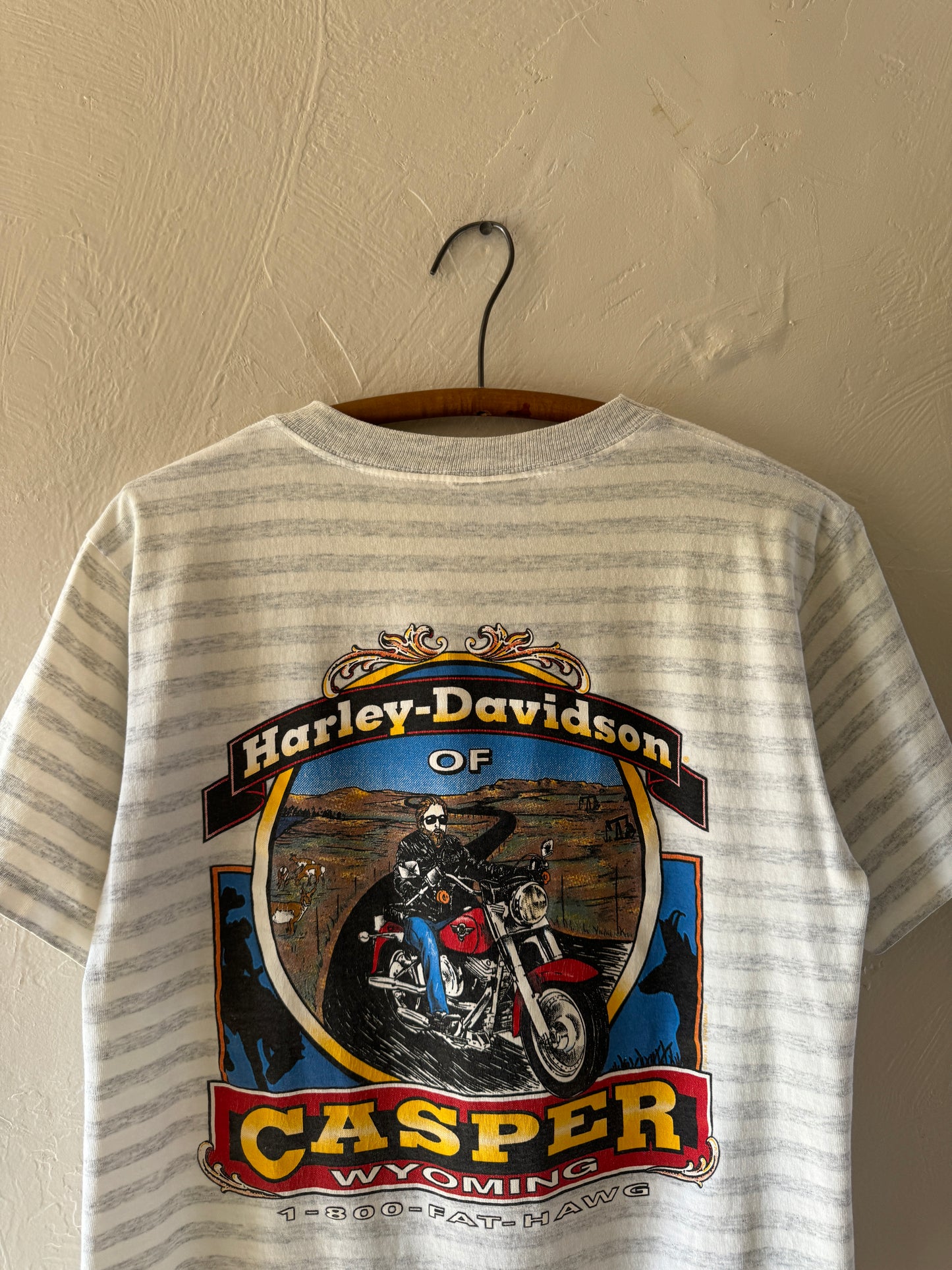 1990s Harley Davidson Casper Wyoming Stripped T-Shirt