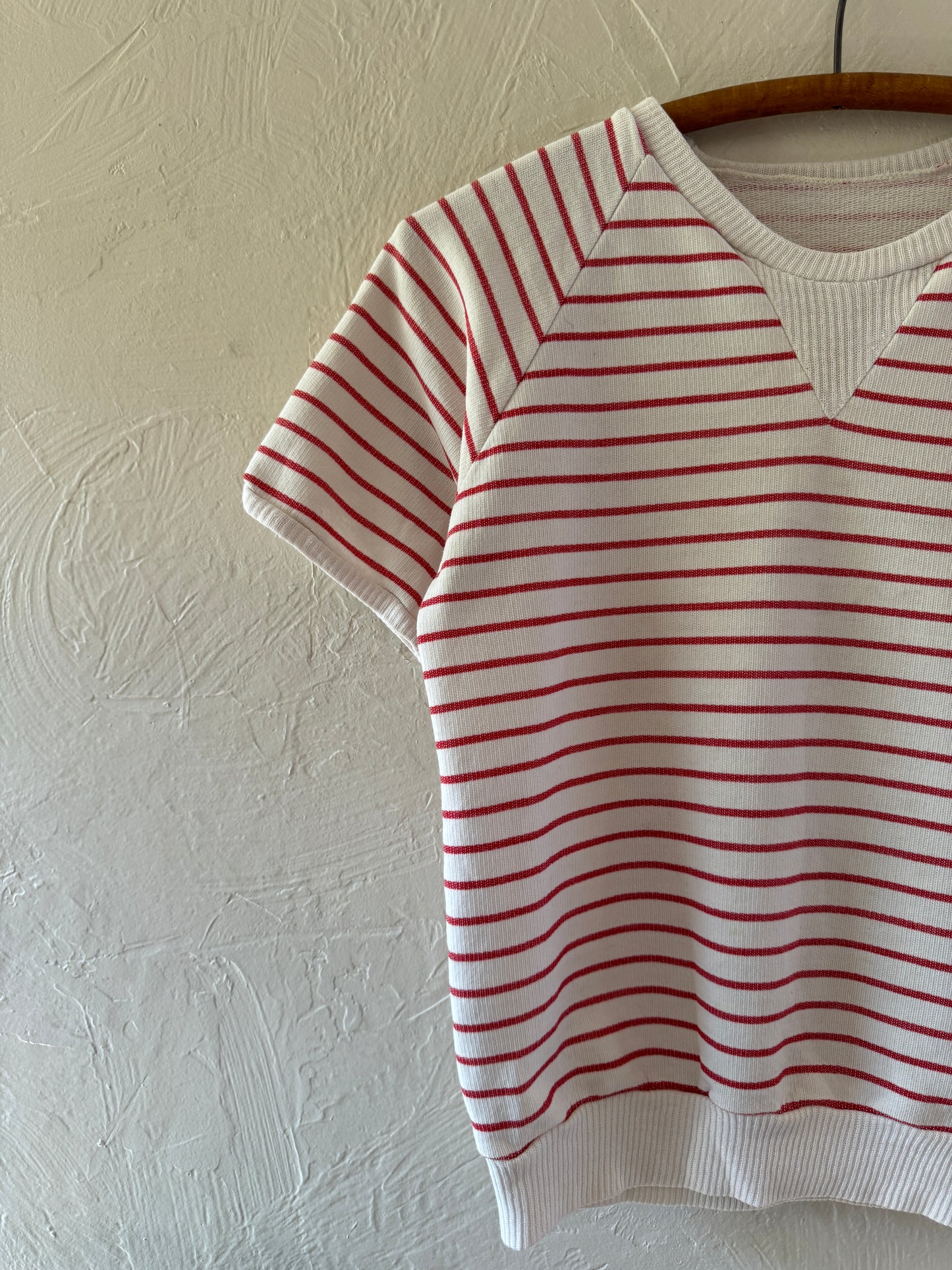 Vintage Single V Striped Short Sleeve Sweater