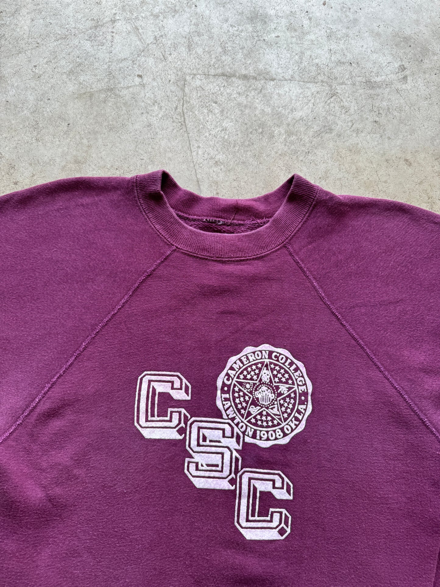 1960s Cameron College Oklahoma Flock Short Sleeve Sweater