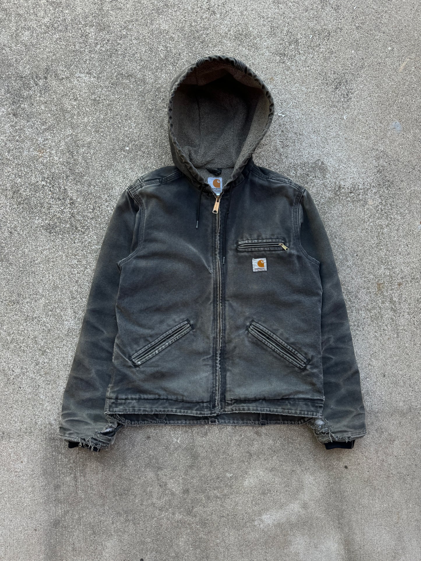 Carhartt Distressed Fleece Lined Hooded Work Jacket