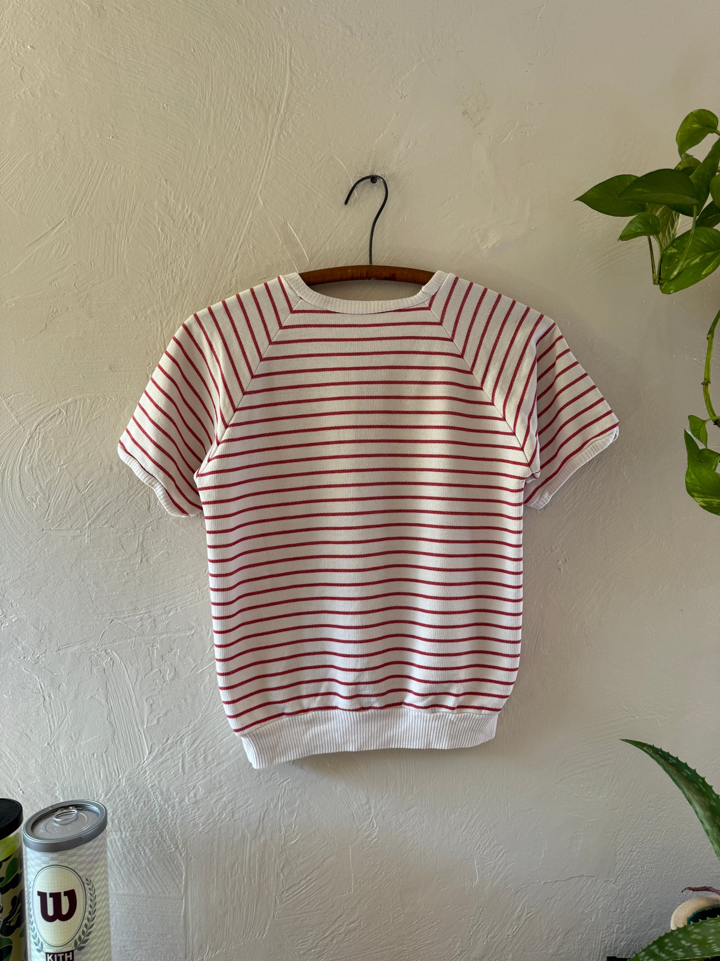 Vintage Single V Striped Short Sleeve Sweater