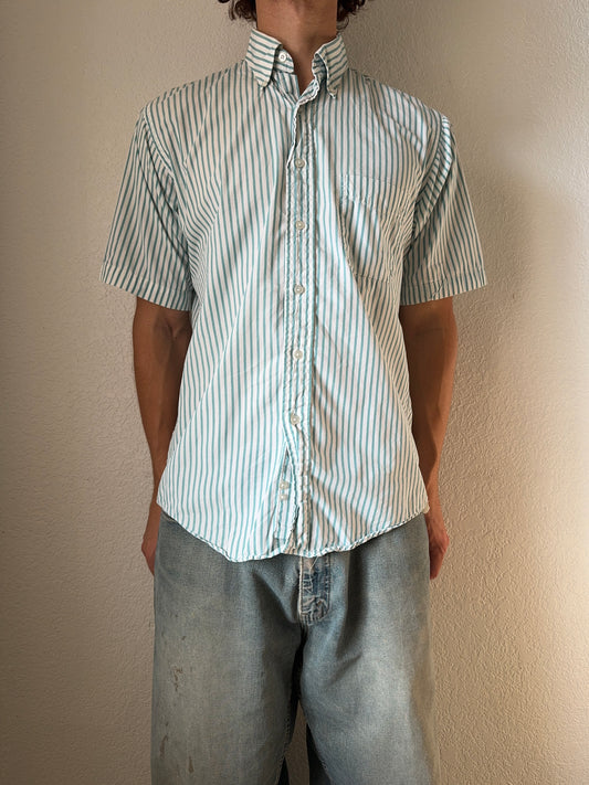 1990s LL Bean Striped Button Down Short Sleeve Shirt