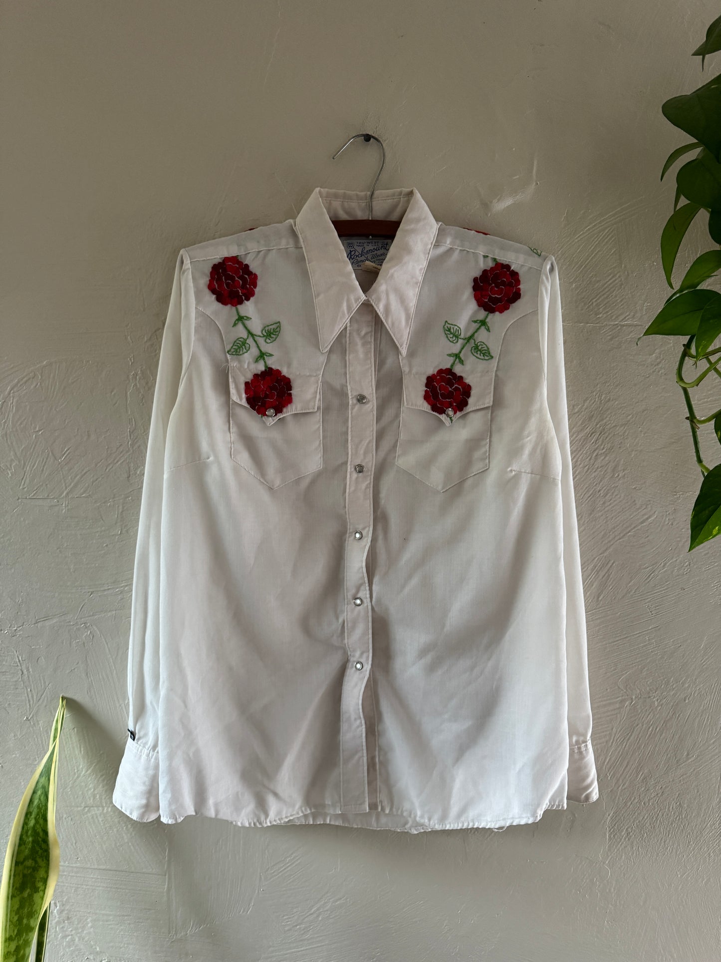 Vintage Western Pearl Snap Roses Button Up Shirt (2)