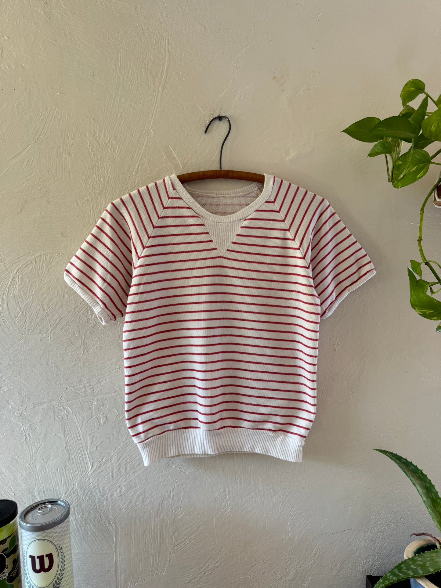 Vintage Single V Striped Short Sleeve Sweater