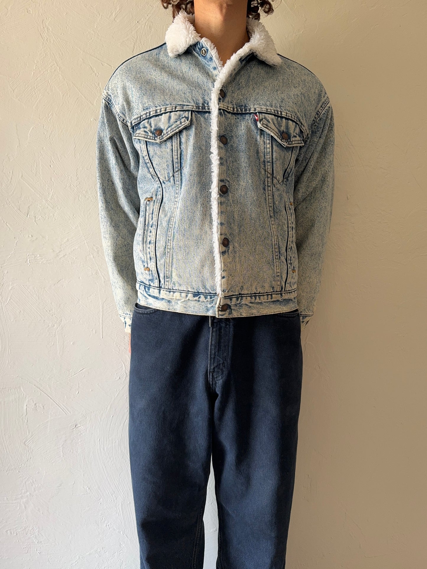 1980s Levis Light Wash Denim Trucker Sherpa Jacket