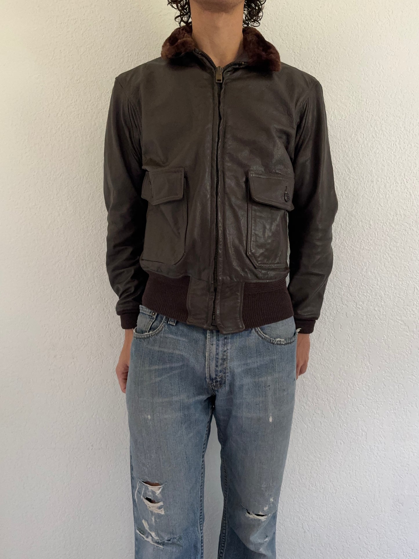 1970/80s G-1 USN Flight Leather Bomber Jacket