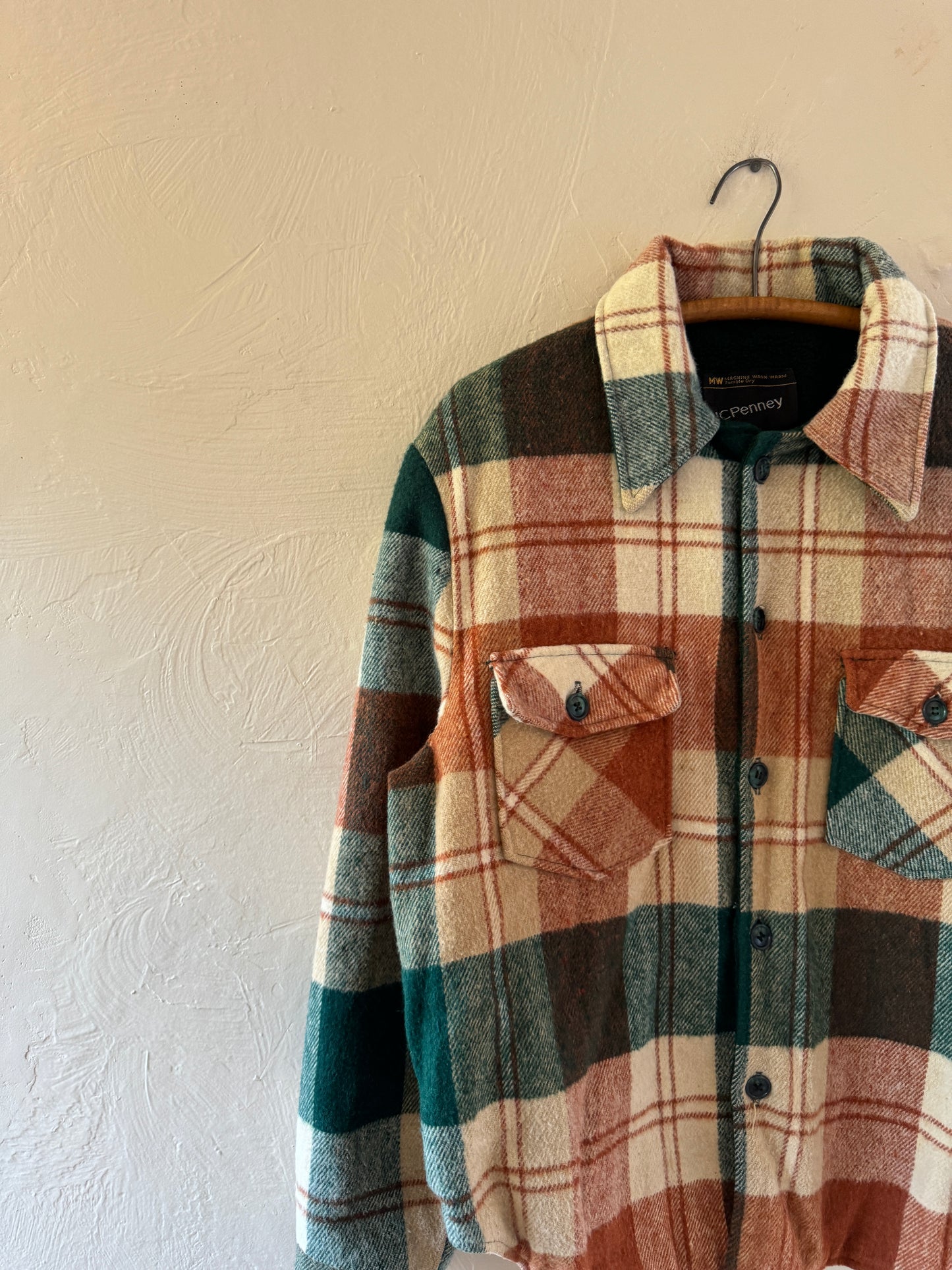 1970s JC Penney Heavy Cotton Plaid Fleece Lined Flannel