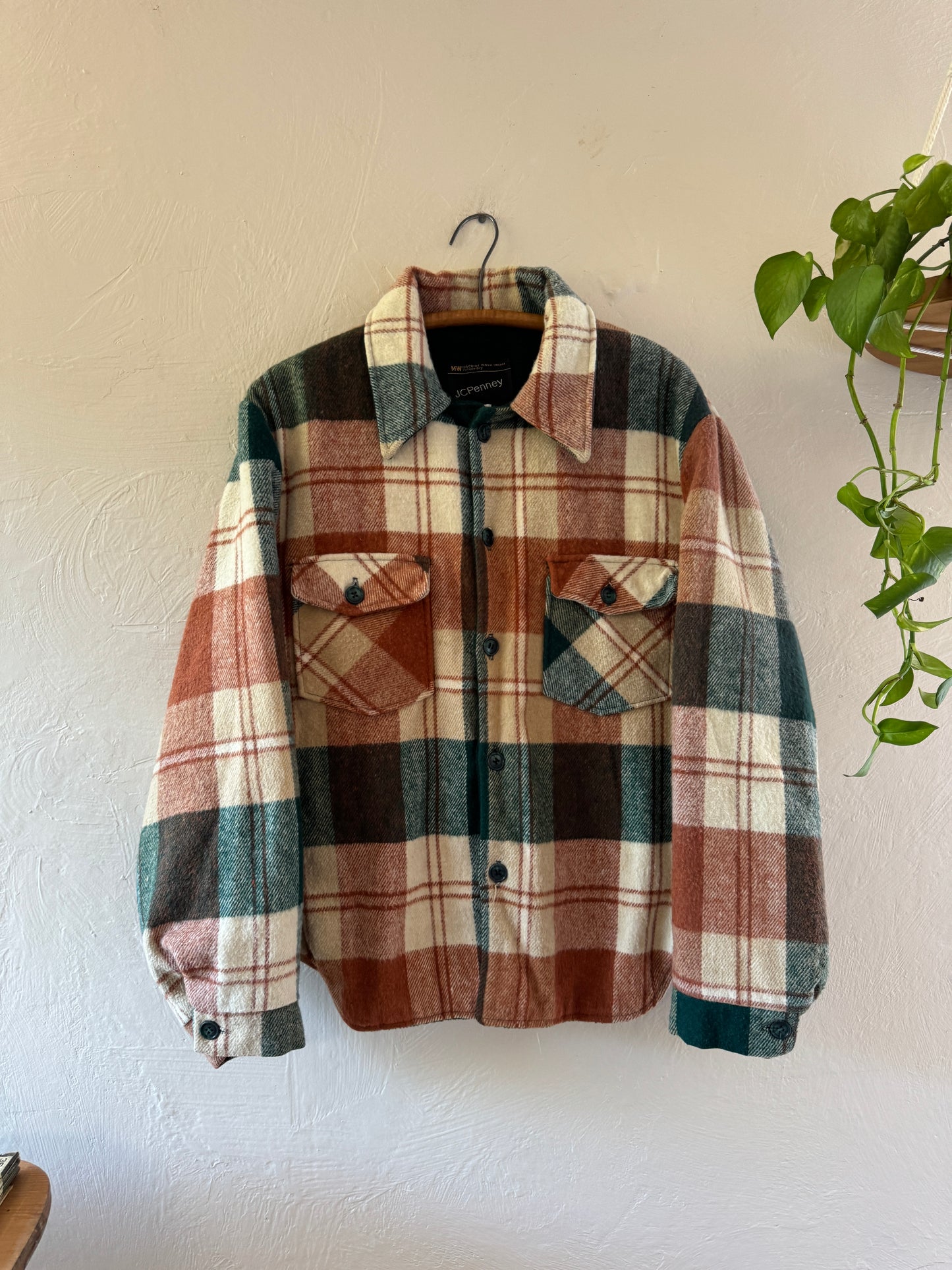 1970s JC Penney Heavy Cotton Plaid Fleece Lined Flannel