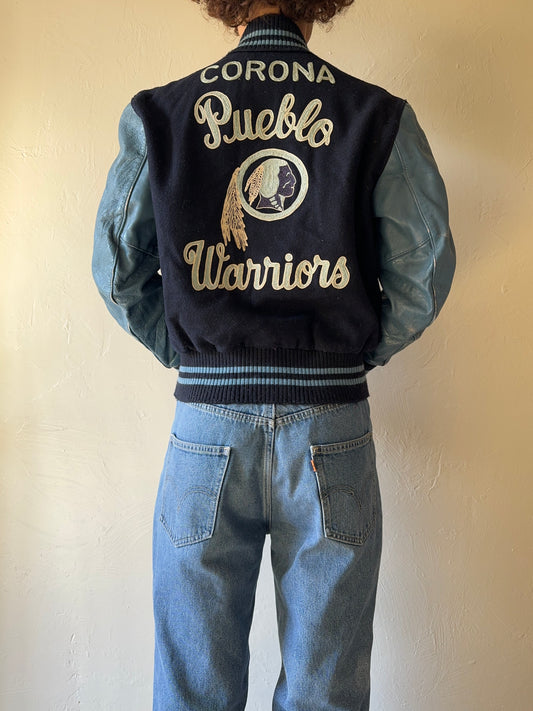 1980s DeLong Pueblo Warriors Chain Stitched Varsity Jacket