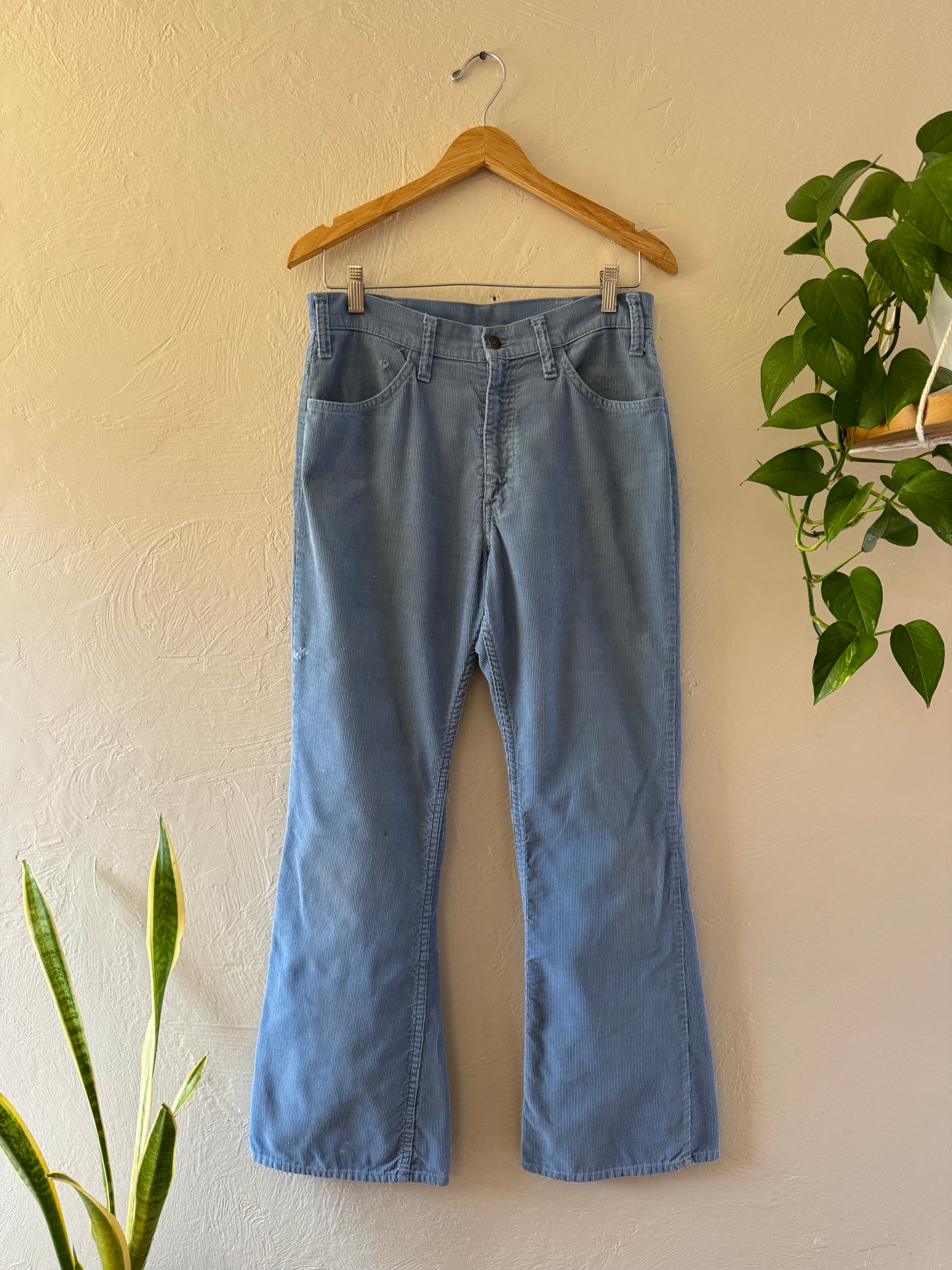 1970s Levis Corduroy Baby Blue Flared Pants