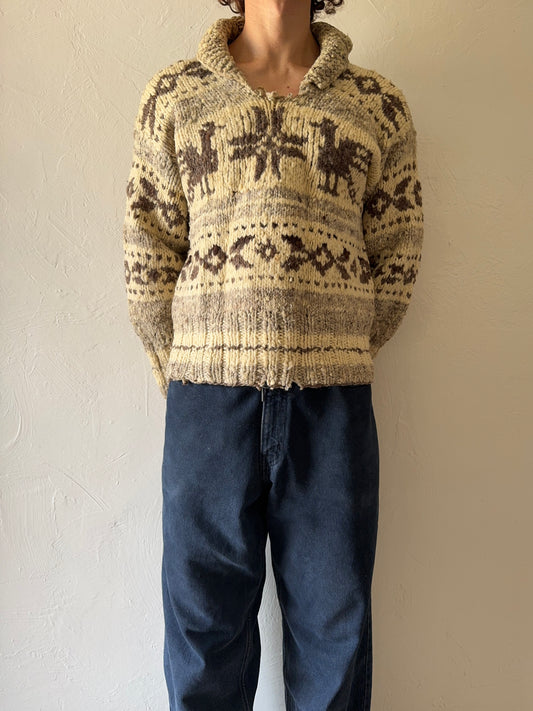 1960s Cowichan Handmade Knitted Canadian Heavy Pullover Sweater