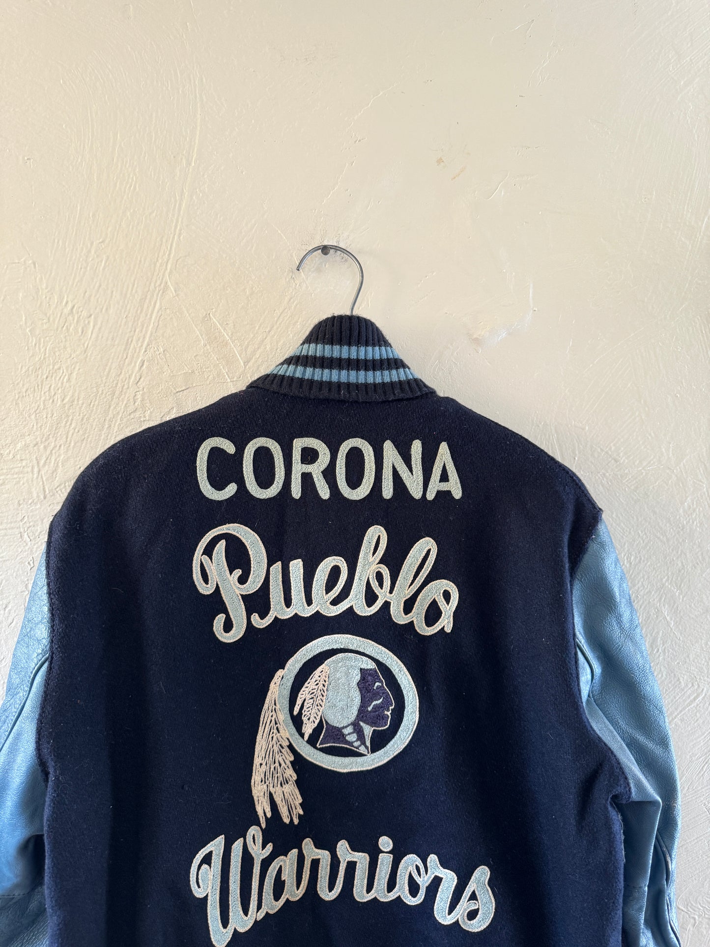 1980s DeLong Pueblo Warriors Chain Stitched Varsity Jacket