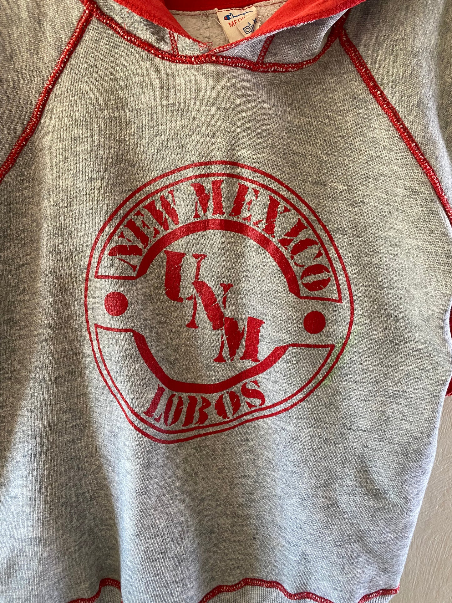 1980s Champion University of New Mexico Short Sleeve Hooded Sweater