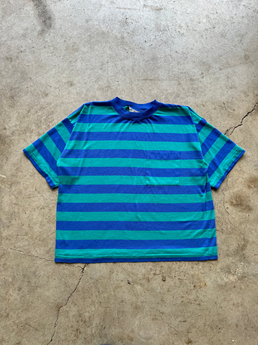 1980/90s Striped Boxy Blue Pocket T-Shirt